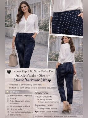 🖤 Banana Republic Navy Polka Dot Ankle Pants – Size 4 – Workwear Chic 🖤